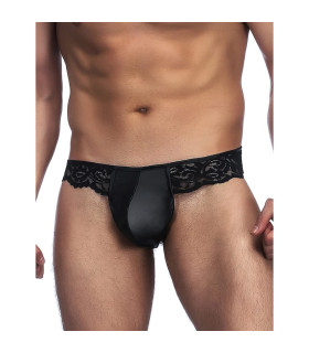 Чоловічі труси з екошкіри Star Night з мереживом, чорні, XS - No Taboo