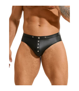 Мужские трусы из искусственной кожи Star Night с заклепками, черные, L - No Taboo