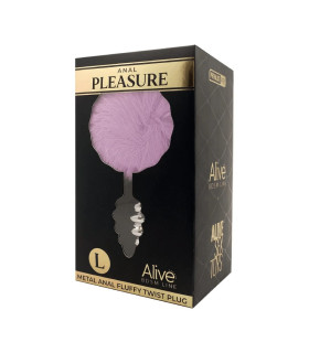 Анальная пробка Alive L с фиолетовым хвостиком, серебристая, 9 х 4 см - No Taboo