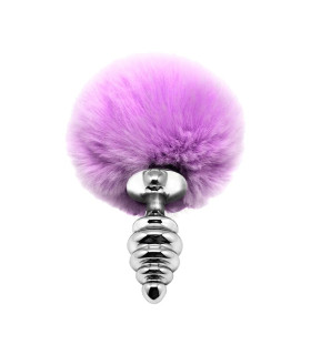 Анальная пробка Alive L с фиолетовым хвостиком, серебристая, 9 х 4 см - No Taboo