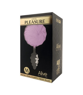 Анальная пробка Alive M с фиолетовым хвостиком, серебристая, 8 х 3.4 см - No Taboo