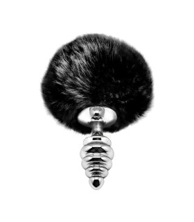 Анальная пробка Alive L с черным хвостиком, серебристая, 9 х 4 см - No Taboo