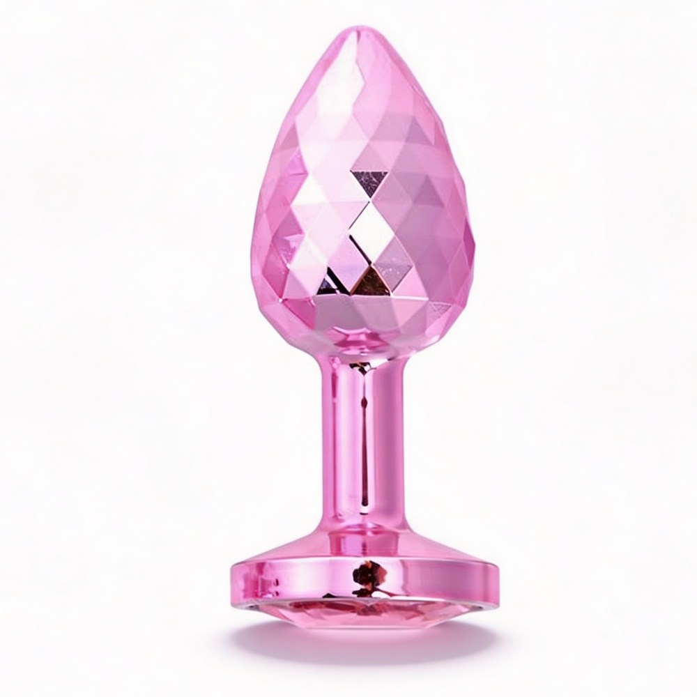 Анальная пробка NO TABOO, S, 54 г, металлическая, розовая с камнем, 7 х 3,5 см (335670), zoom