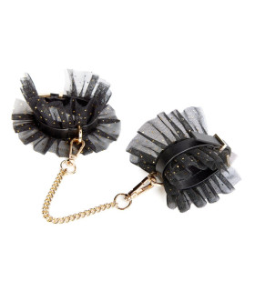 Наручники кожаные NO TABOO с кружевом, золотисто-чёрные, One Size - No Taboo