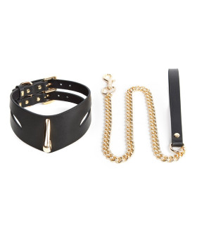 Женский кожаный ошейник NO TABOO с поводком на цепочке, золотисто-черный, One Size - No Taboo