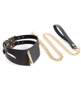 Женский кожаный ошейник NO TABOO с поводком на цепочке, золотисто-черный, One Size - No Taboo