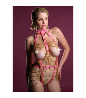 Портупея с цепями Taboom Malibu Chain Body Harness розовая с золотой фурнитурой, S-M - No Taboo
