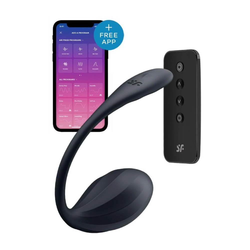 Вибратор в трусики Satisfyer Ribbed Petal с приложением и пультом, черный, 23.5 х 3.8 см (336997), zoom