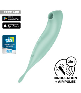 Вибратор с волновой стимуляцией Satisfyer Twirling Pro с приложением, мятный, 20.5 х 3.7 см - No Taboo