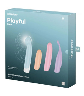Вибратор Satisfyer Playful Four с 4 насадками, разноцветные, 17 х 3.4 см - No Taboo