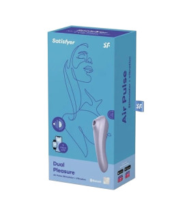 Двойной вибратор Satisfyer Dual Pleasure с вакуумной стимуляцией и приложением, фиолетовый, 18 х 4.9 см - No Taboo
