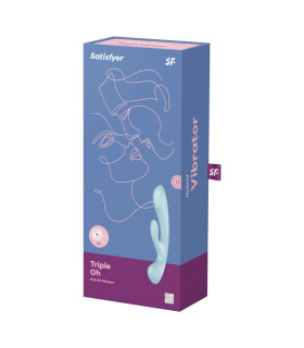 Вибратор-кролик Satisfyer Triple Oh, голубой, 23.8 х 4.7 см - No Taboo