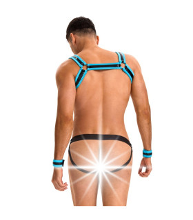 Комплект портупея и трусы с наручниками Star Night с молнией, голубовато-черный, M - No Taboo