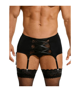 Мужской пояс для чулок с трусиками Star Night с кружевом, черный, S - No Taboo