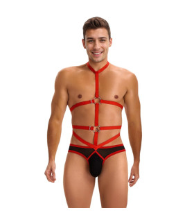 Боди портупея мужское Star Night с ремешками, красно-черное, L - No Taboo