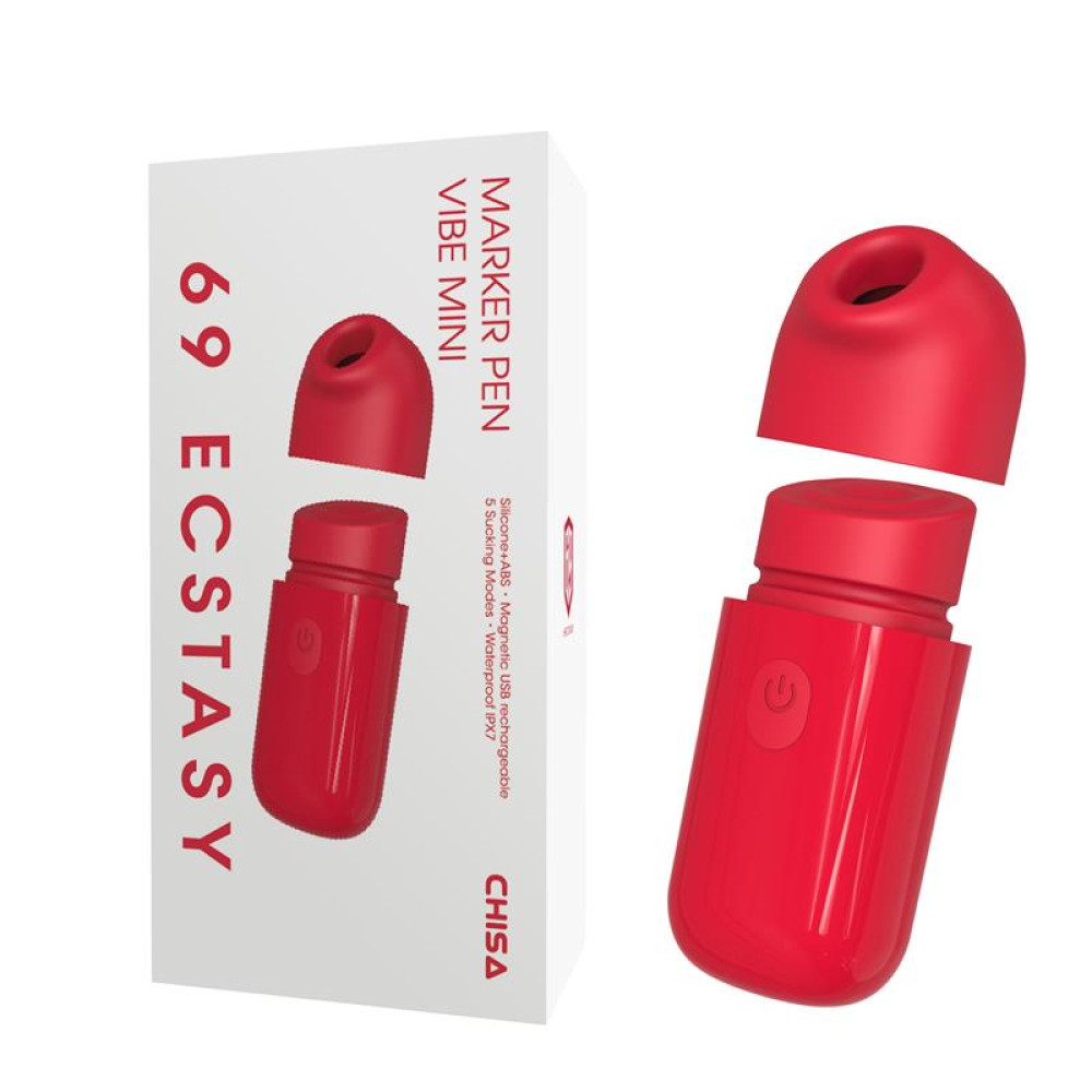 Мини вибратор Chisa Marker Pen с вакуумной стимуляцией клитора, красный, 6.8 х 3 см (335005), zoom