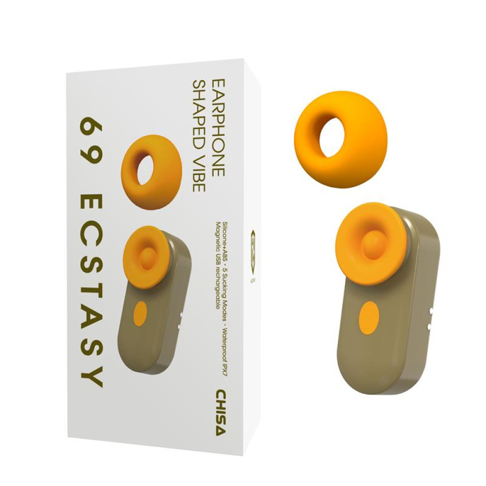 Мини вибратор Chisa Earphone с вакуумной стимуляцией клитора, зелено-желтый, 6 х 2.6 см (335007), zoom