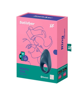 Ерекційне віброкільце Satisfyer Mighty One з додатком, синє, 9 х 4.9 см - No Taboo