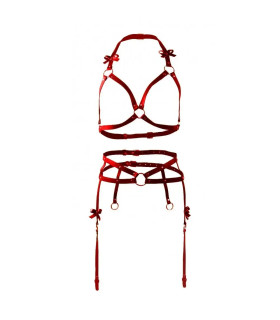 Портупея и пояс для чулок Candy Hero с бантиками, красные, One Size - No Taboo