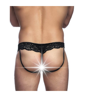Чоловічі труси з екошкіри Star Night з мереживом, чорні, XS - No Taboo