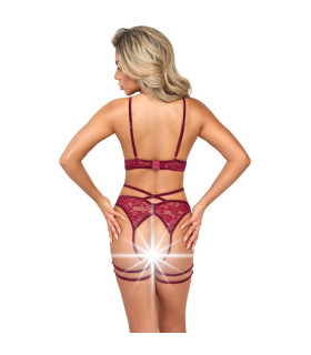 Набір Abierta Fina Suspender Set, з відкритим бюстом, червоний, S - No Taboo