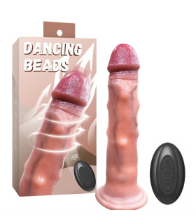 Вибратор реалистичный Dancing Beads с подвижными шариками на корпусе, с пультом, бежевый, 25 х 5 см - No Taboo