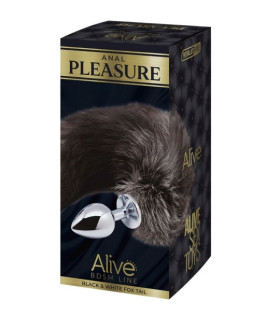 Анальна пробка Alive, S, Лисячий хвіст, чорно-білий, срібляста, 7 х 3.2 см - No Taboo