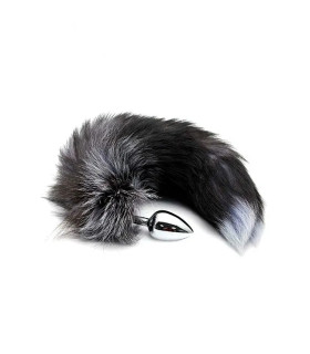 Анальна пробка Alive, S, Лисячий хвіст, чорно-білий, срібляста, 7 х 3.2 см - No Taboo