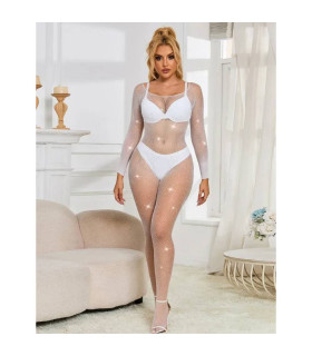 Комбинезон сетка Star Night со стразами и открытым доступом, белый, XS-M - No Taboo