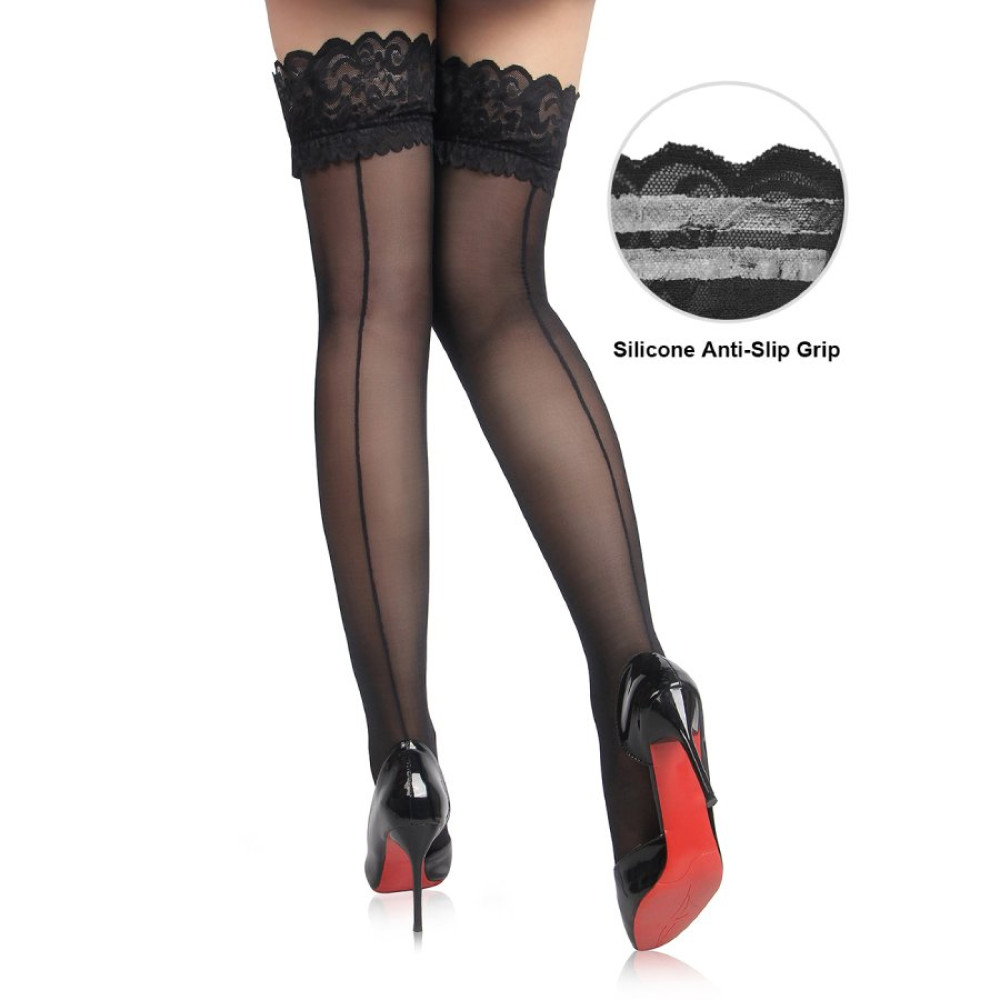 Чулки с вертикальной линией по длине Star Night с кружевом, черные, One Size (334888), zoom