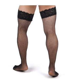 Чулки мужские Star Night в сеточку с кружевом, черные S - No Taboo