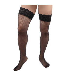 Чулки мужские Star Night в сеточку с кружевом, черные S - No Taboo