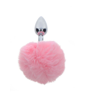 Анальная пробка металлическая Taboom Bunnytail Buttplug, с розовым помпоном, 13.5 х 2.7 см (коробка повреждена) - No Taboo