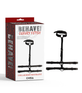 Бондаж из искусственной кожи Chisa BEHAVE! Luxuny fetish с ошейником, черный - No Taboo