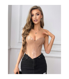 Корсет из искусственной кожи Star Night с молнией, бежевый, M - No Taboo