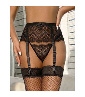 Трусики с поясом для чулок Star Night кружевные, черные, XXL - No Taboo