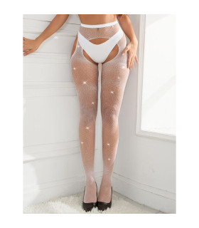 Колготи з доступом Star Night в сіточку, зі стразами, білі, XS-M - No Taboo