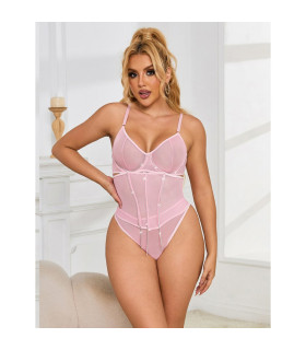 Комплект спідньої білизни Star Night з поясом для панчіх, зі стразами, рожевий, M - No Taboo