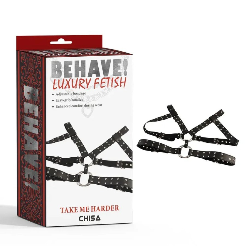 Портупея-бондаж Chisa BEHAVE! Luxury Fetish из искусственной кожи, черная, One Size (335693), zoom