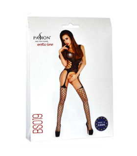 Комбінезон в сіточку Passion з імітацією панчох, чорний, S-L - No Taboo