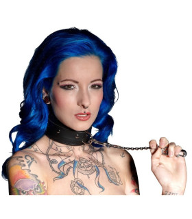 Ошейник из натуральной кожи с металлическим кольцом, черный, L/XL - No Taboo