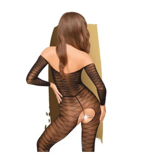 Сексуальный комбинезон Penthouse Dreamy diva, XL, полупрозрачный, с интимным вырезом, с узором, черный - No Taboo