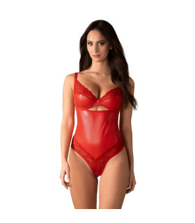 Боди с кружевом Obsessive Aliosa с интимным доступом, красное, S-M - No Taboo