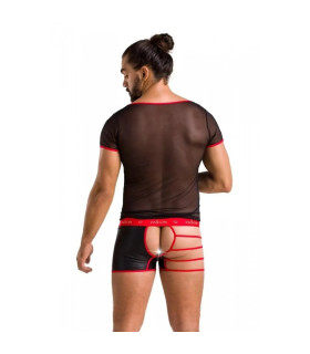Мужской комплект Passion Men Mark, L/XL, с интимным вырезом, полупрозрачный, черно-красный - No Taboo