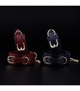 Наручники кожаные Roomfun на застежке, синие - No Taboo