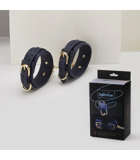 Наручники кожаные Roomfun на застежке, синие - No Taboo