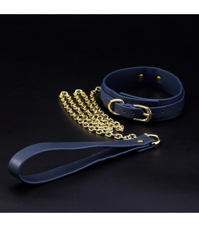 Нашийник з повідцем Roomfun шкіряний, синій - No Taboo