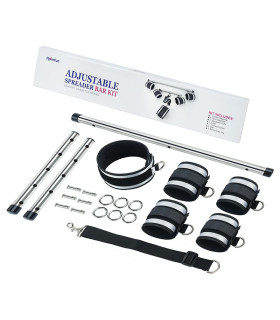 Набір для бондажу Roonfun BDSM Kit з розпірками та манжетами, сріблясто-чорний - No Taboo