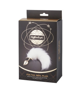 Анальна пробка Roomfun з білим хвостиком лисиці, золота, 2.8 см - No Taboo