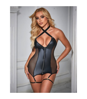 Корсет с гартером и подвязками Star Night на молнии, чёрный, XS–S - No Taboo